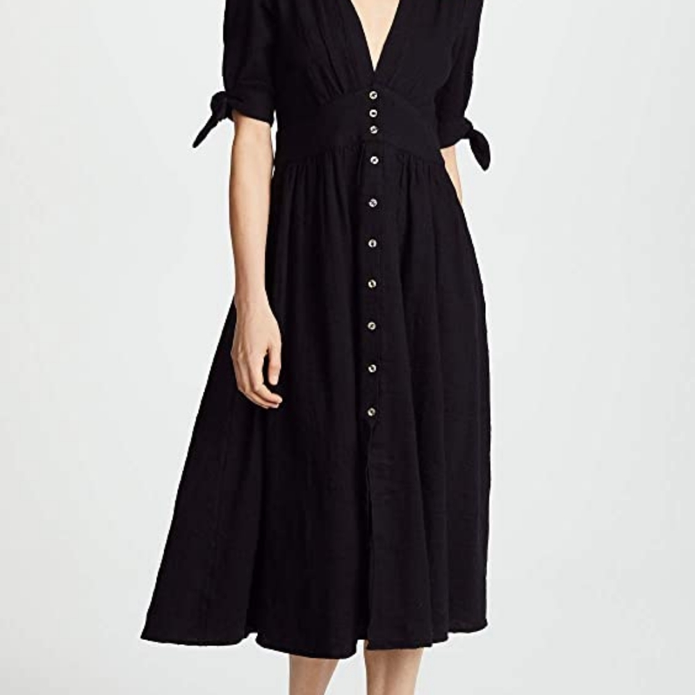 NWOT Free People Black Dress w/Tie Sleeves Sz L